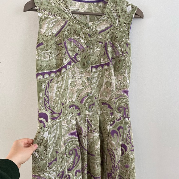Vintage 70s/80s 1-of-a-kind Light Moss Green + Purple Patterned Floral Maxi - Picture 4 of 5